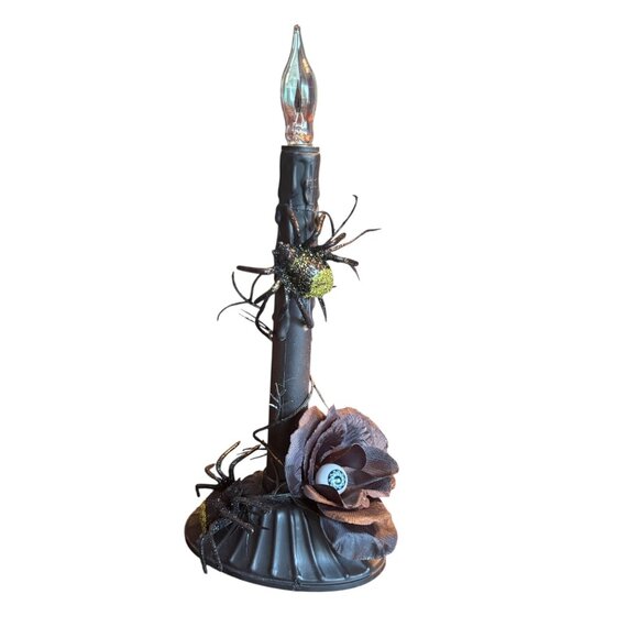 Upcycled Halloween Candle Window Light Electric flicker bulb Black Spider Eye R - Picture 7 of 7